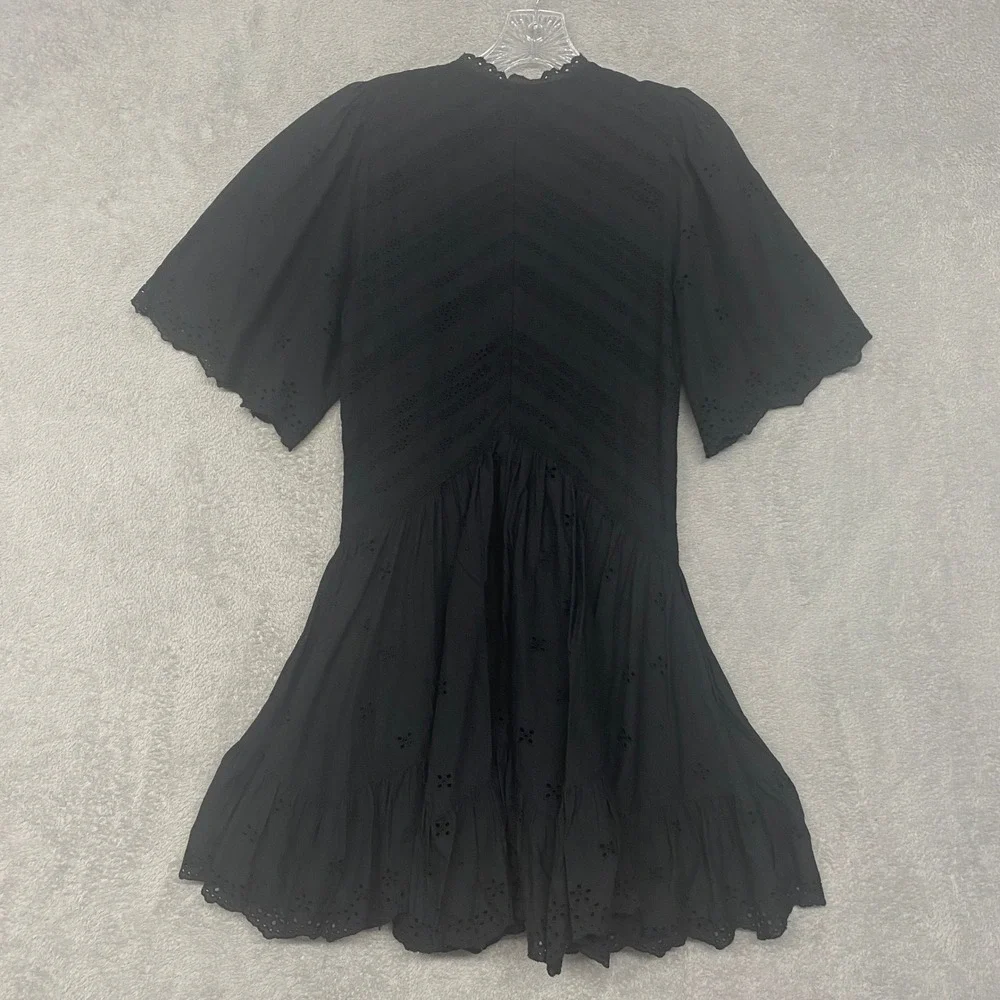 Madewell Dress Size 00 Black Eyelet Flutter Sleeve Mini Cotton Sundress NU556 - Picture 8 of 10